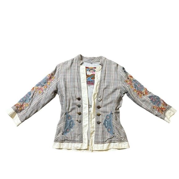 Johnny Was 2-10-5 Embroidered Plaid Blazer Size Small - Picture 3 of 13